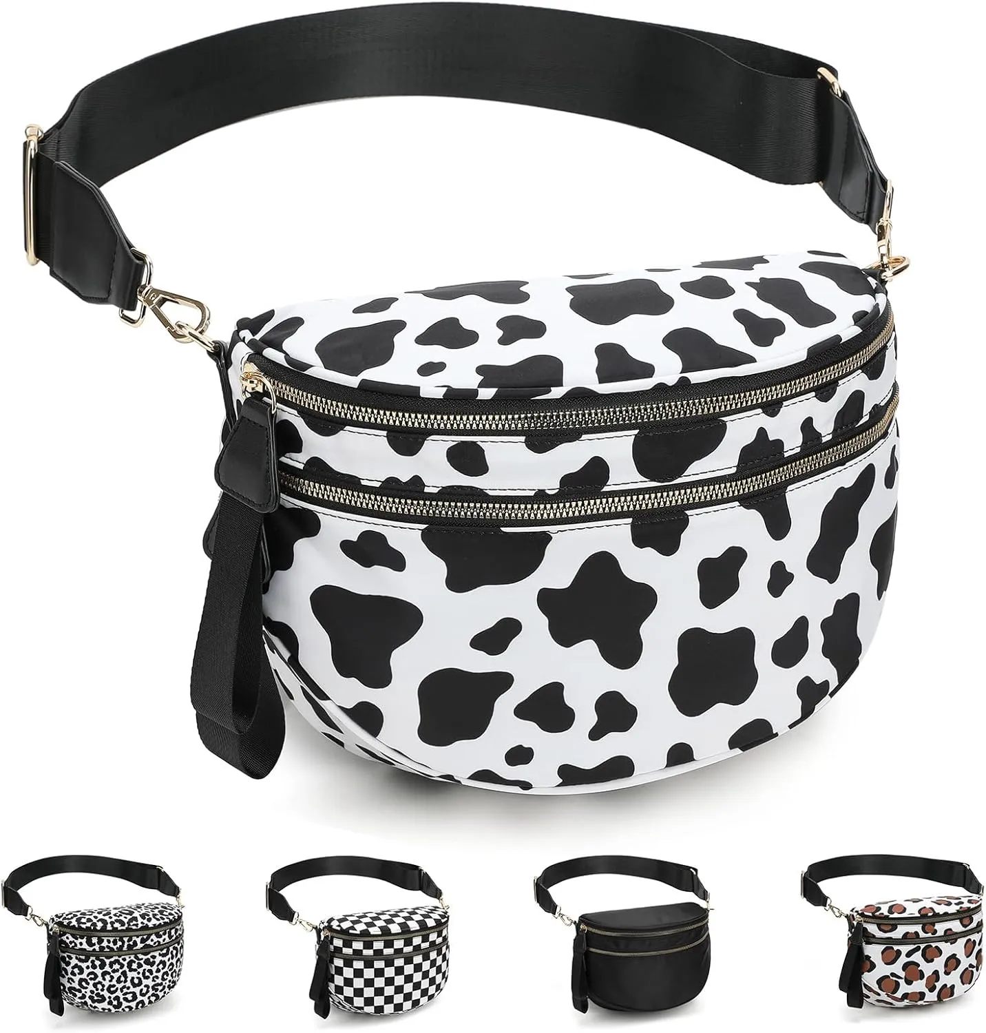 Spacious Checkered Crossbody Bum BagNylon Crossbody Bag with Adjustable Strap for WomenCheckered Purse, Fanny Pack