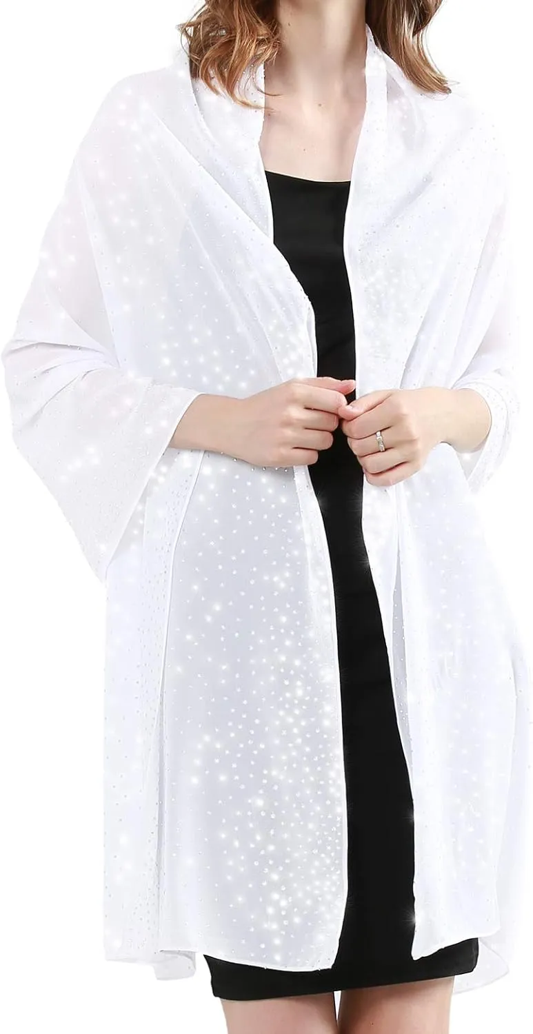 Sparkly Shawls and Wraps for Evening Dresses Chiffon Shawl Soft Silky Sparkly Party Wedding Scarf