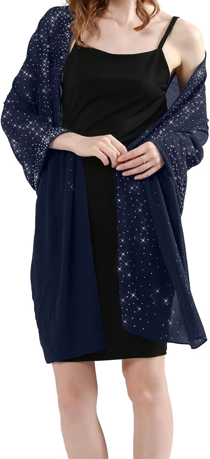 Sparkly Shawls and Wraps for Evening Dresses Chiffon Shawl Soft Silky Sparkly Party Wedding Scarf