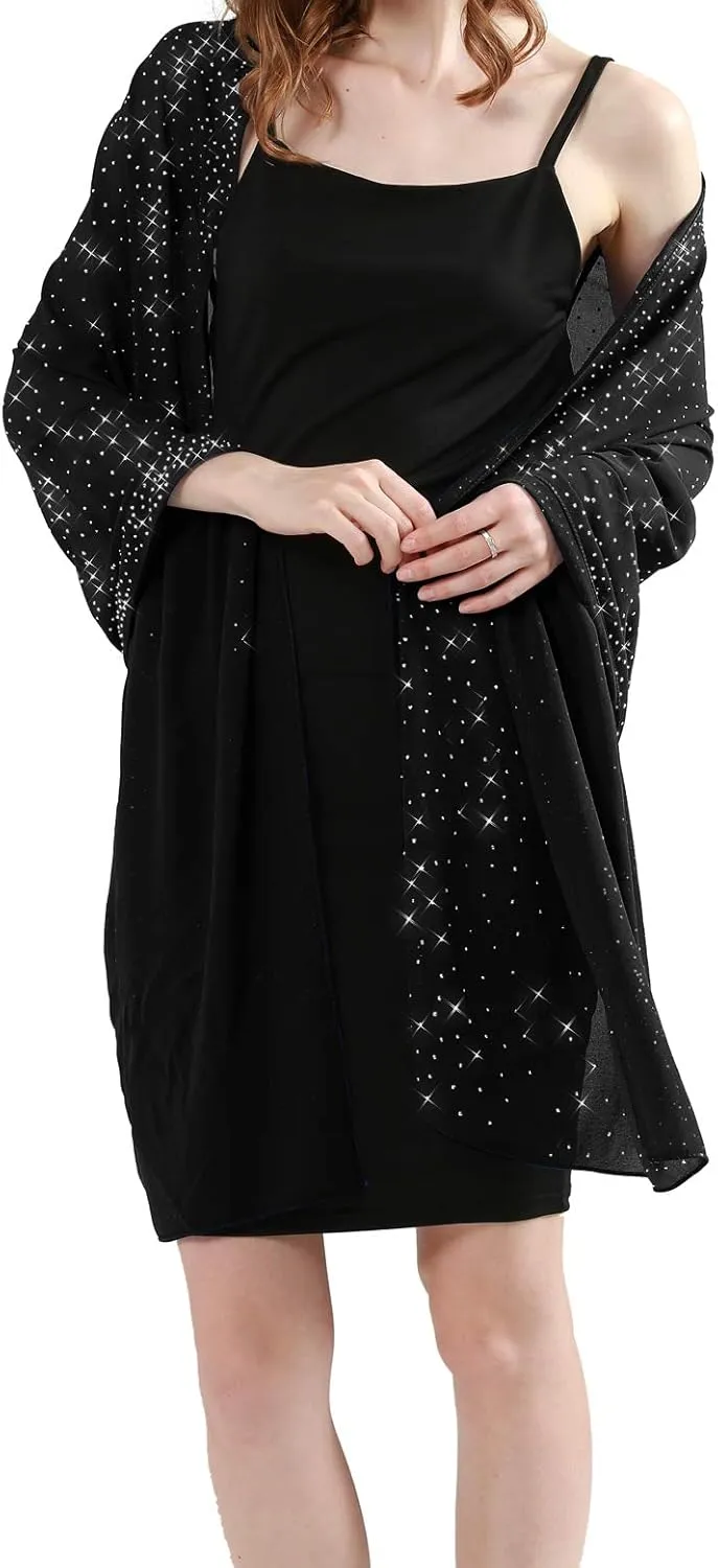 Sparkly Shawls and Wraps for Evening Dresses Chiffon Shawl Soft Silky Sparkly Party Wedding Scarf