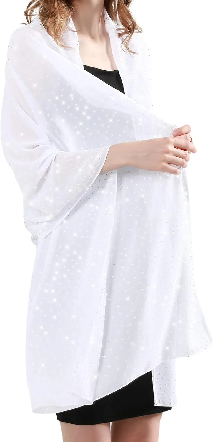 Sparkly Shawls and Wraps for Evening Dresses Chiffon Shawl Soft Silky Sparkly Party Wedding Scarf