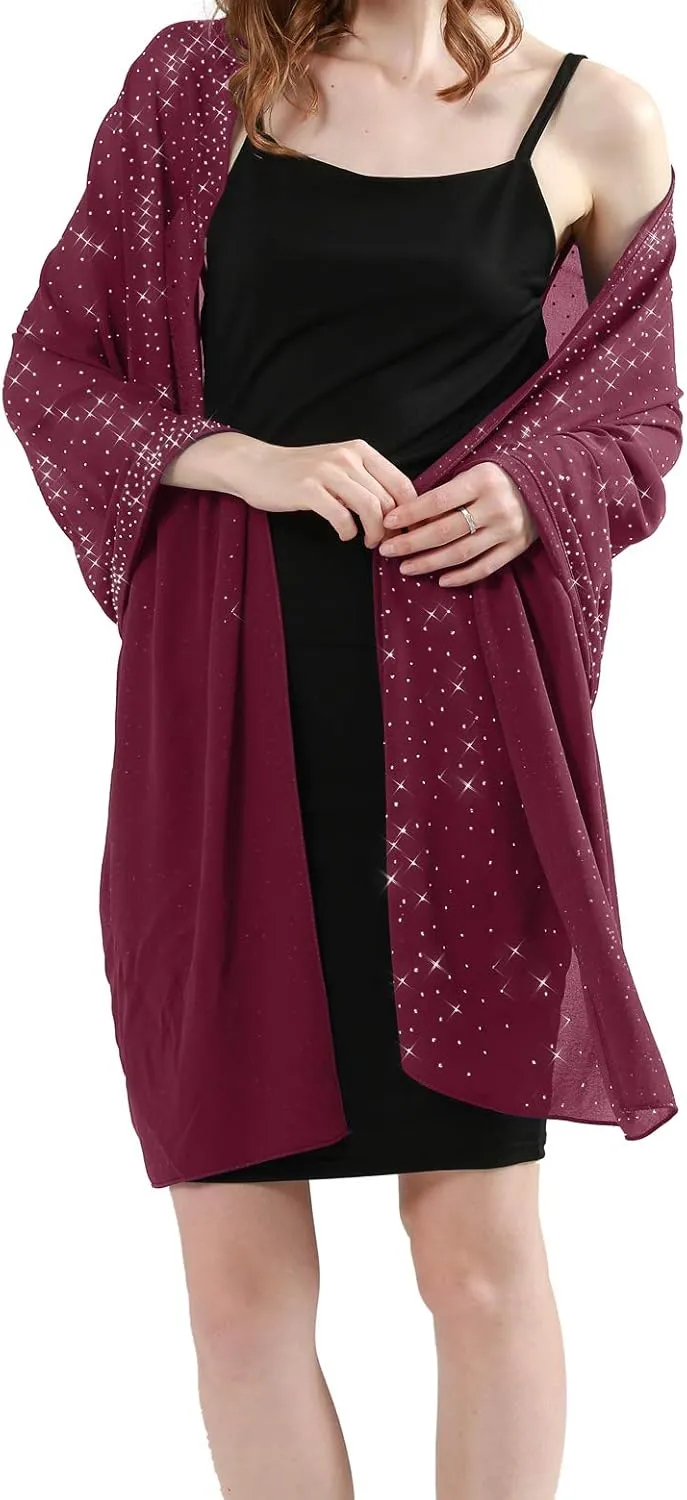 Sparkly Shawls and Wraps for Evening Dresses Chiffon Shawl Soft Silky Sparkly Party Wedding Scarf