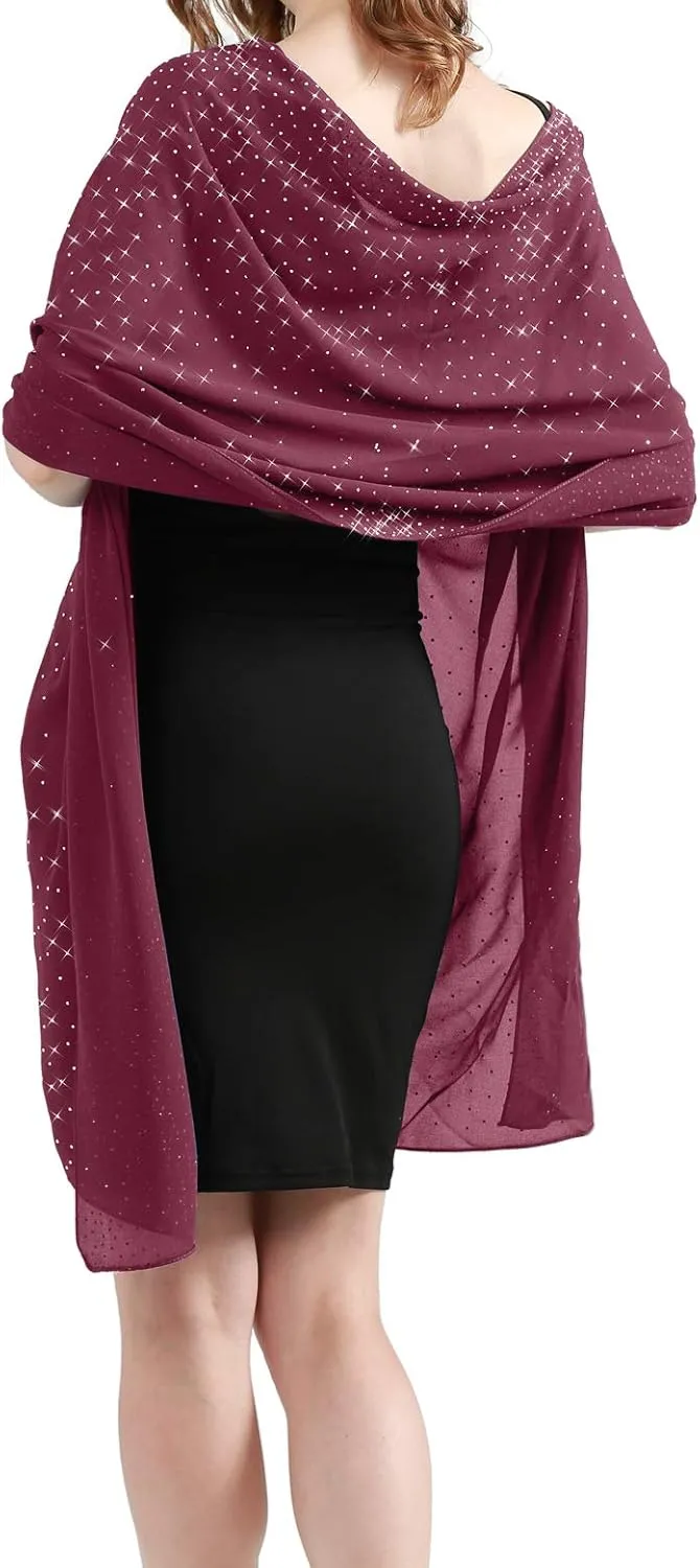 Sparkly Shawls and Wraps for Evening Dresses Chiffon Shawl Soft Silky Sparkly Party Wedding Scarf