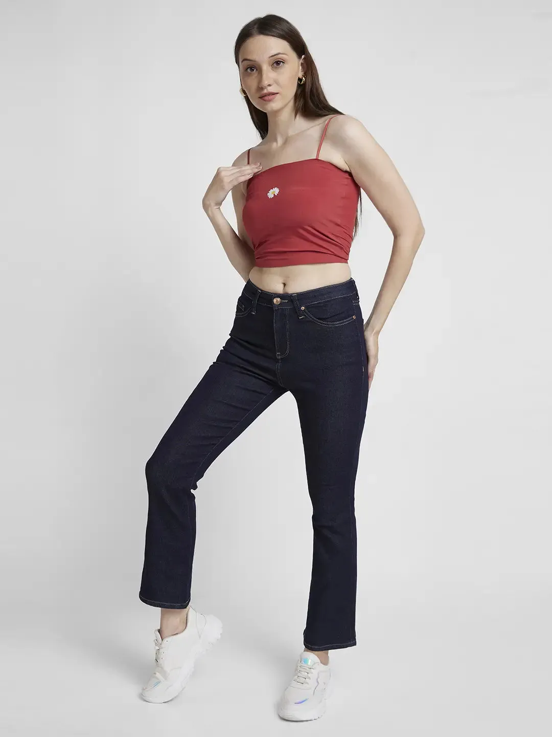 Spykar Women Raw Indigo Lycra Bootcut Fit Ankle Length Clean Look Jeans -(Elissa)