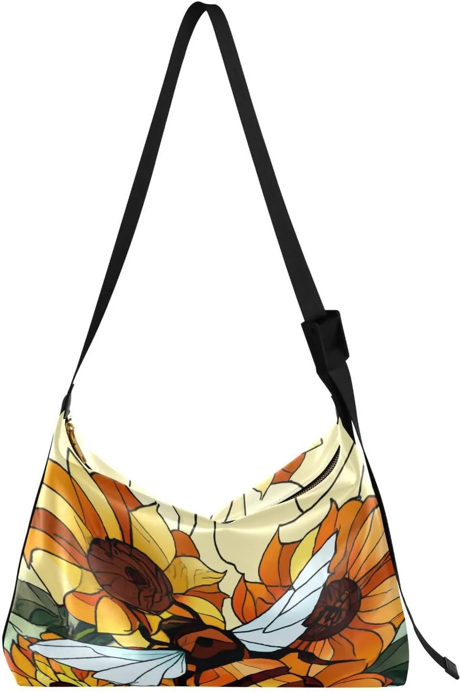 Stained Glass Bee Hobo Crossbody Bags for Women Leather Large Shoulder Bag Cross Body Sunflowers Trendy Womens Tote Bags Handbag for Travel Shopping