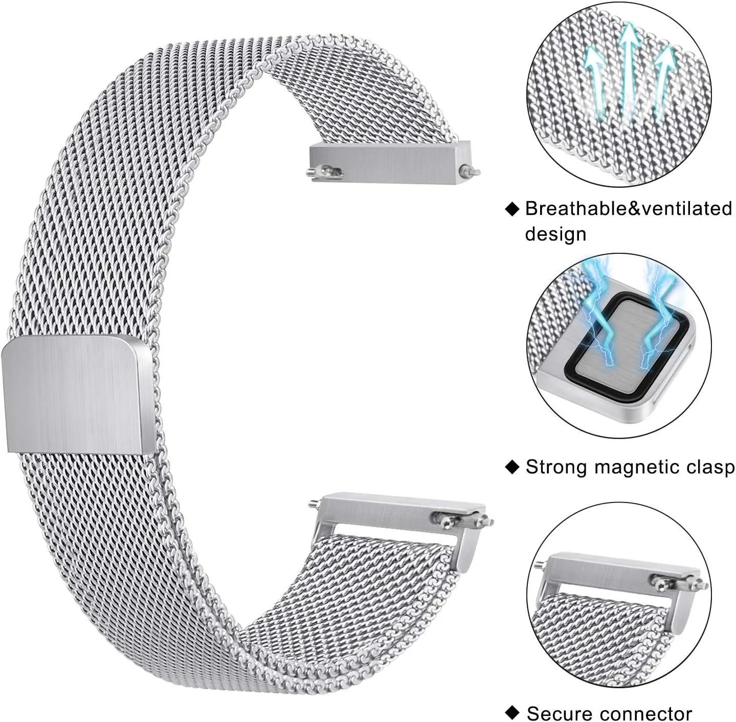 Stainless Steel Metal Watch Band for Men Women, Quick Release Watch Strap Adjustable Metal Mesh Solo Loop Bracelet Replacement Wristband 20mm 22mm
