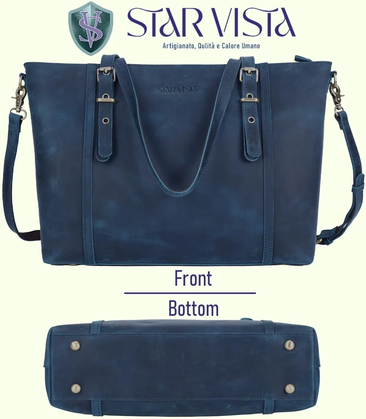 STAR VISTA Scopella Vintage Full Grain Leather Tote Handbag Shoulder bag, YKK Zippers,Adjustable Handles&Strap,Trolley Sleeve