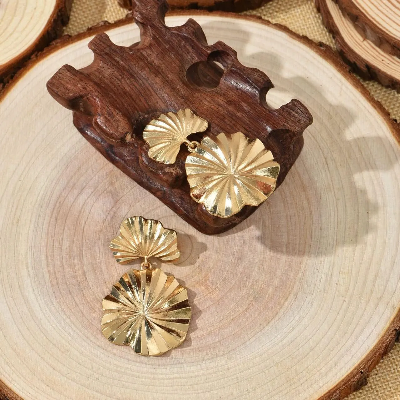 Statement Gold Flower Earrings - Large Metal Floral Drop Earrings - Hypoallergenic Stylish Statement Jewelry for Women