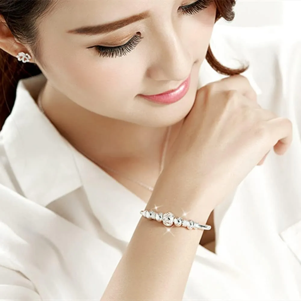 Sterling Silver Bracelets For Women 925 Sterling Silver Beads Bangle Bracelet Transfer Lucky Cuff Bracelet Adjustable Fashion Women Jewelry