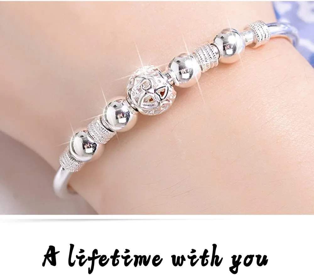 Sterling Silver Bracelets For Women 925 Sterling Silver Beads Bangle Bracelet Transfer Lucky Cuff Bracelet Adjustable Fashion Women Jewelry