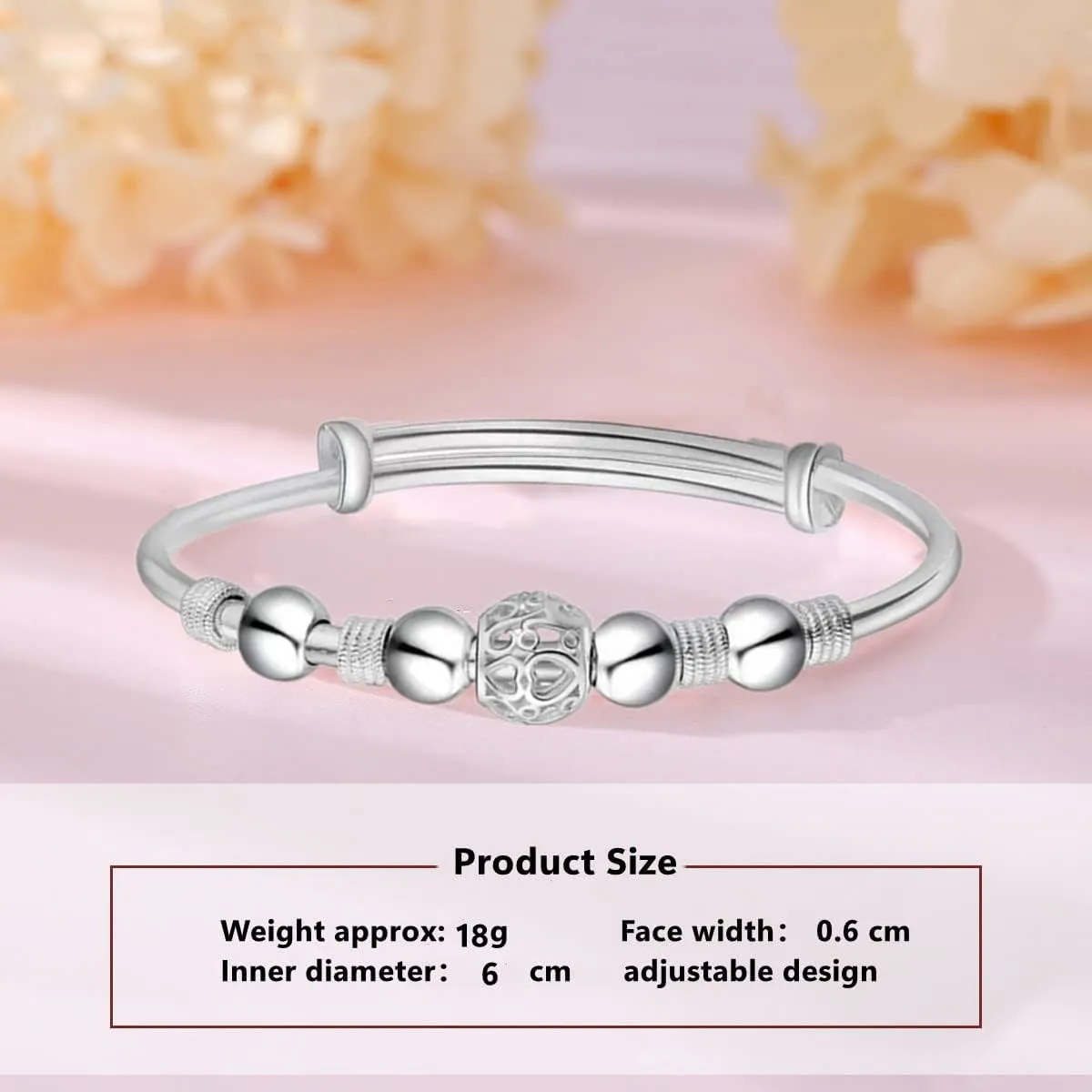 Sterling Silver Bracelets For Women 925 Sterling Silver Beads Bangle Bracelet Transfer Lucky Cuff Bracelet Adjustable Fashion Women Jewelry