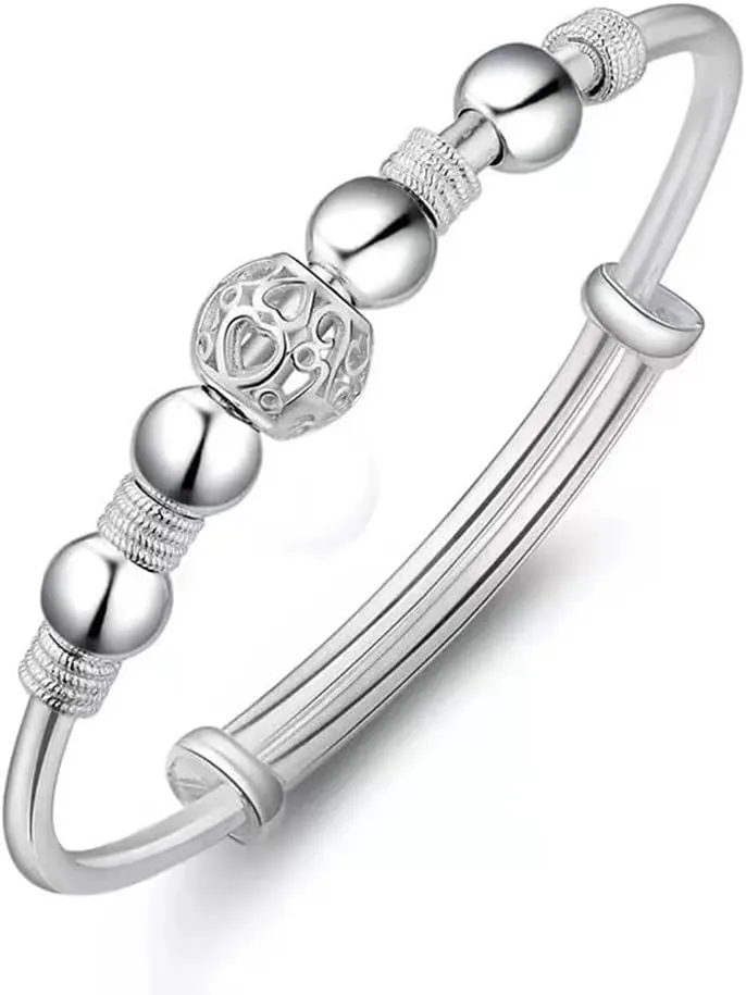 Sterling Silver Bracelets For Women 925 Sterling Silver Beads Bangle Bracelet Transfer Lucky Cuff Bracelet Adjustable Fashion Women Jewelry