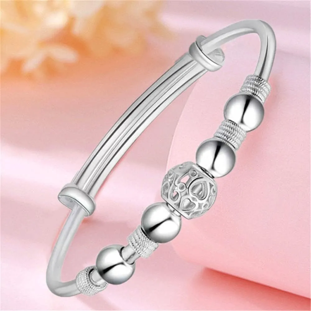 Sterling Silver Bracelets For Women 925 Sterling Silver Beads Bangle Bracelet Transfer Lucky Cuff Bracelet Adjustable Fashion Women Jewelry