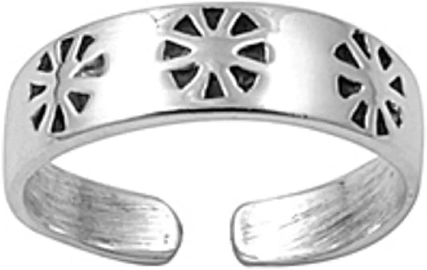 Sterling Silver Cut Out Flower Or Sunburst Adjustable Toe Ring