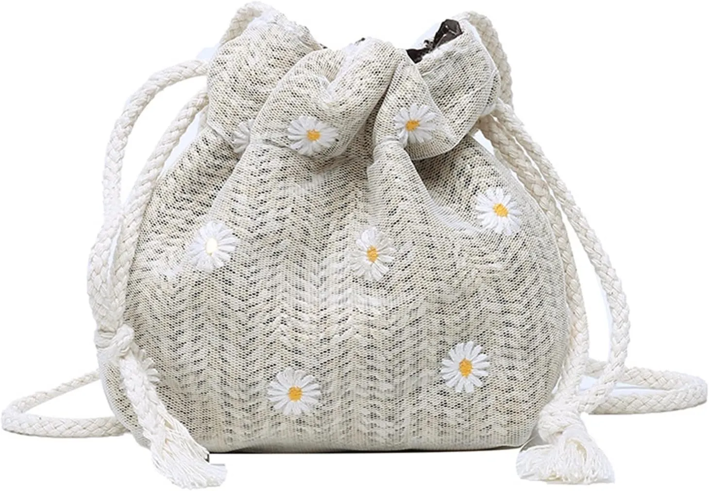Straw Bucket Rattan Women's Beach Shoulder Handbag Portable Cosmetic Bag