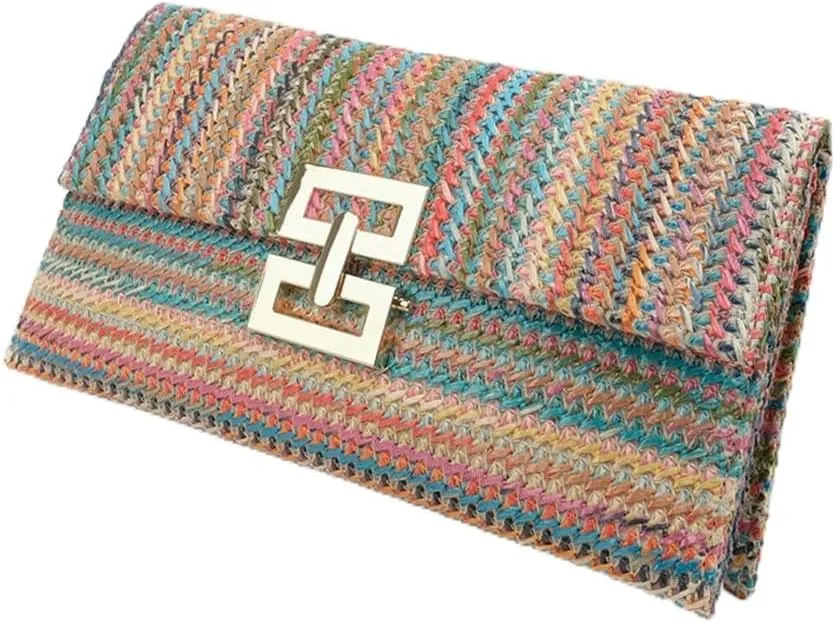 Straw Clutch Purses for Women Summer Beach Bags Woven Clutch Flap Handbags Wicker Rattan Envelope Wallet Evening Bag