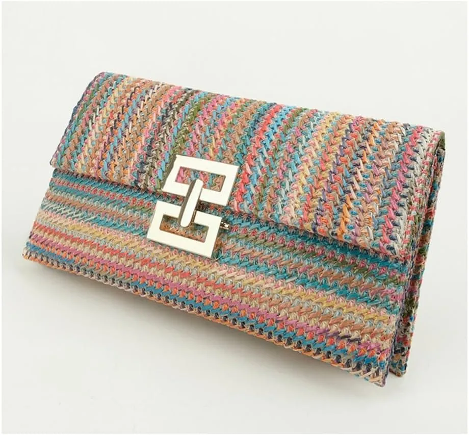 Straw Clutch Purses for Women Summer Beach Bags Woven Clutch Flap Handbags Wicker Rattan Envelope Wallet Evening Bag