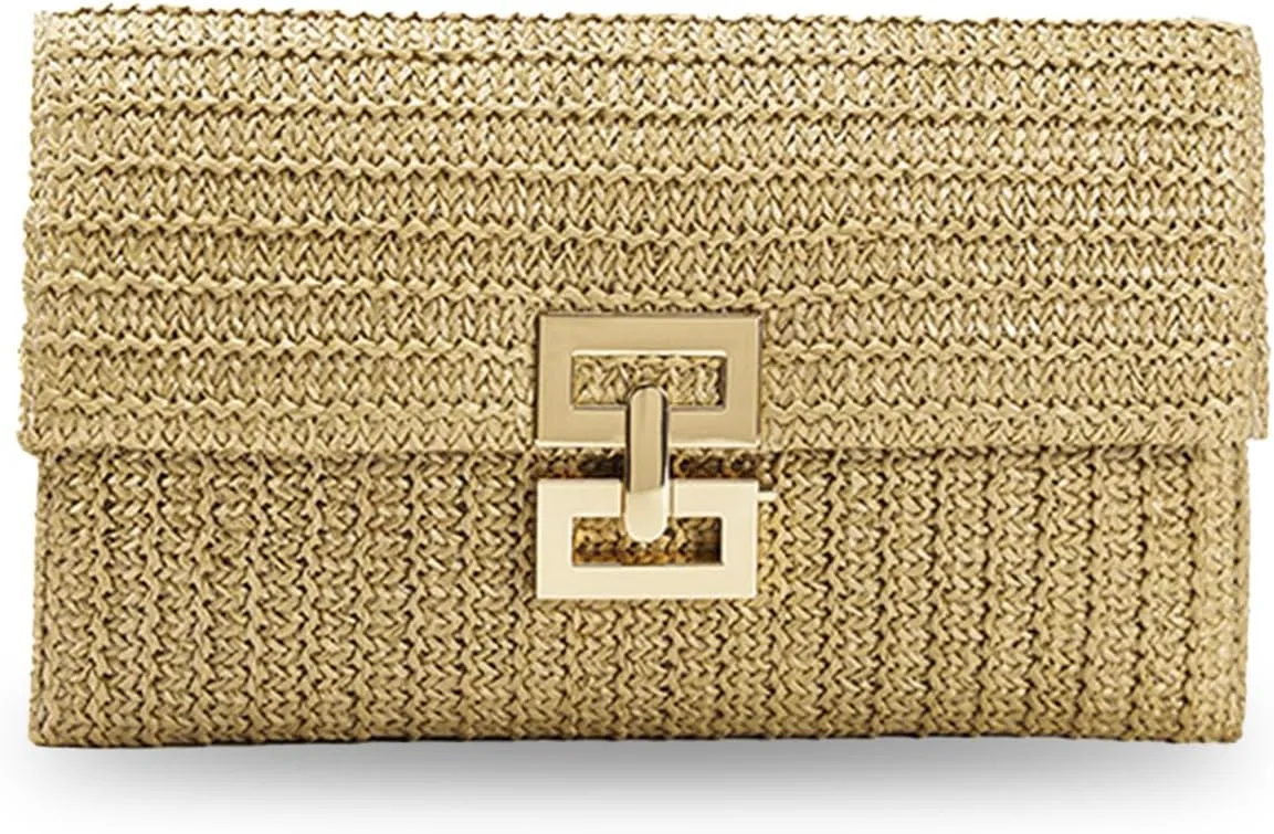 Straw Clutch Purses for Women Summer Beach Envelope Woven Clutch Wicker Rattan Straw Purse for Vacation Wedding