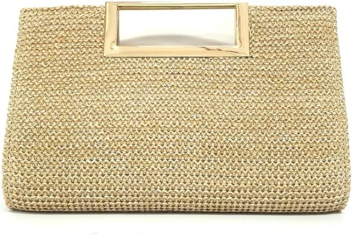 Straw Woven Clutch Purses for Women Boho Rattan Shoulder Handbag Ladies Beach Envelope Evening Bag for Summer Travel