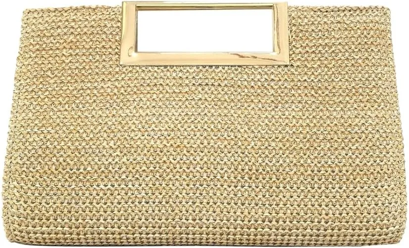 Straw Woven Clutch Purses for Women Boho Rattan Shoulder Handbag Ladies Beach Envelope Evening Bag for Summer Travel