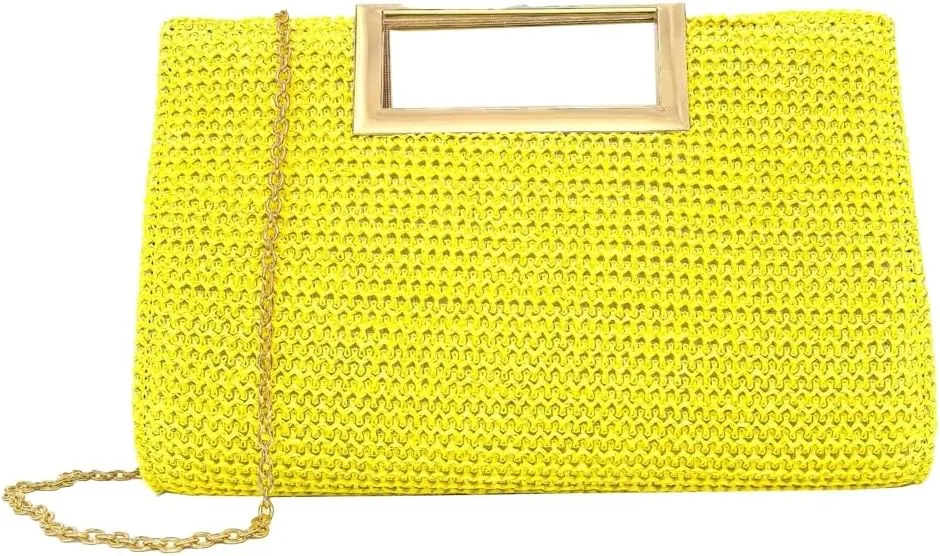 Straw Woven Clutch Purses for Women Boho Rattan Shoulder Handbag Ladies Beach Envelope Evening Bag for Summer Travel