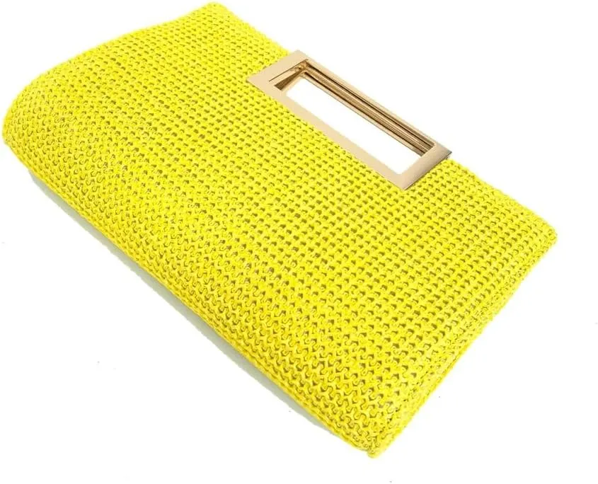 Straw Woven Clutch Purses for Women Boho Rattan Shoulder Handbag Ladies Beach Envelope Evening Bag for Summer Travel