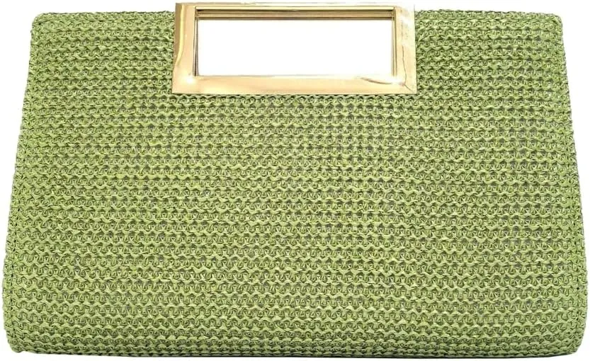 Straw Woven Clutch Purses for Women Boho Rattan Shoulder Handbag Ladies Beach Envelope Evening Bag for Summer Travel