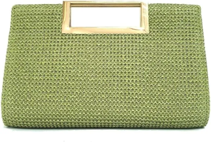 Straw Woven Clutch Purses for Women Boho Rattan Shoulder Handbag Ladies Beach Envelope Evening Bag for Summer Travel