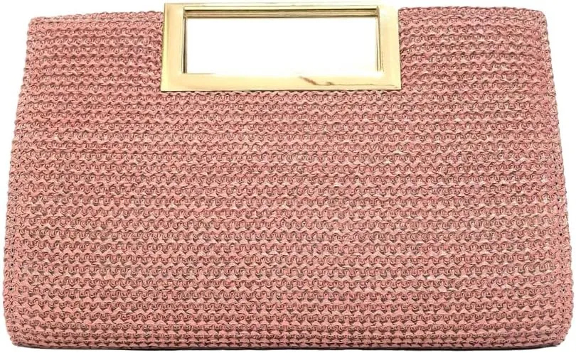 Straw Woven Clutch Purses for Women Boho Rattan Shoulder Handbag Ladies Beach Envelope Evening Bag for Summer Travel