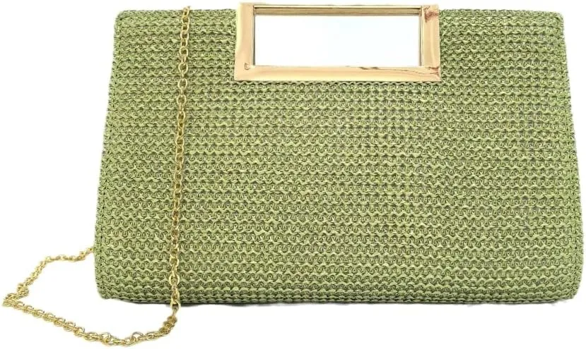 Straw Woven Clutch Purses for Women Boho Rattan Shoulder Handbag Ladies Beach Envelope Evening Bag for Summer Travel