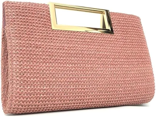 Straw Woven Clutch Purses for Women Boho Rattan Shoulder Handbag Ladies Beach Envelope Evening Bag for Summer Travel