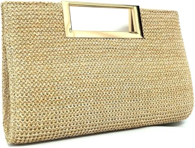 Straw Woven Clutch Purses for Women Boho Rattan Shoulder Handbag Ladies Beach Envelope Evening Bag for Summer Travel