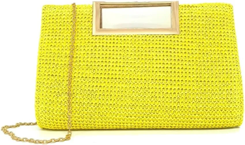Straw Woven Clutch Purses for Women Boho Rattan Shoulder Handbag Ladies Beach Envelope Evening Bag for Summer Travel