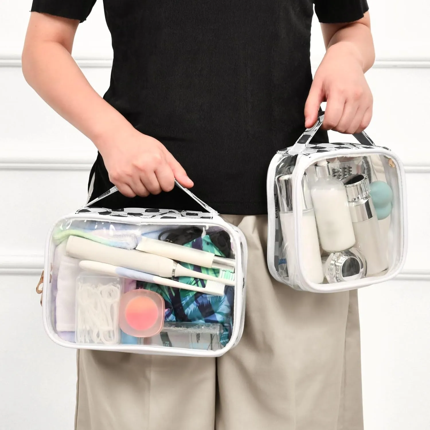 SUABO Football Toiletry Bag, 2 Pack Clear Makeup Bags with Handle Large Opening, Clear Toiletry Bags Fit Carry-on Travel Essential