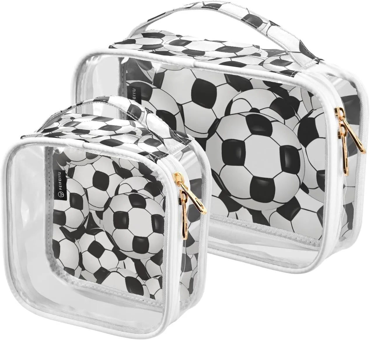SUABO Football Toiletry Bag, 2 Pack Clear Makeup Bags with Handle Large Opening, Clear Toiletry Bags Fit Carry-on Travel Essential