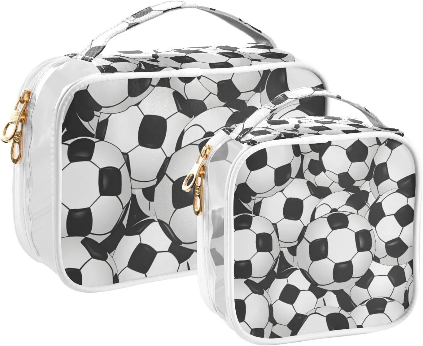 SUABO Football Toiletry Bag, 2 Pack Clear Makeup Bags with Handle Large Opening, Clear Toiletry Bags Fit Carry-on Travel Essential