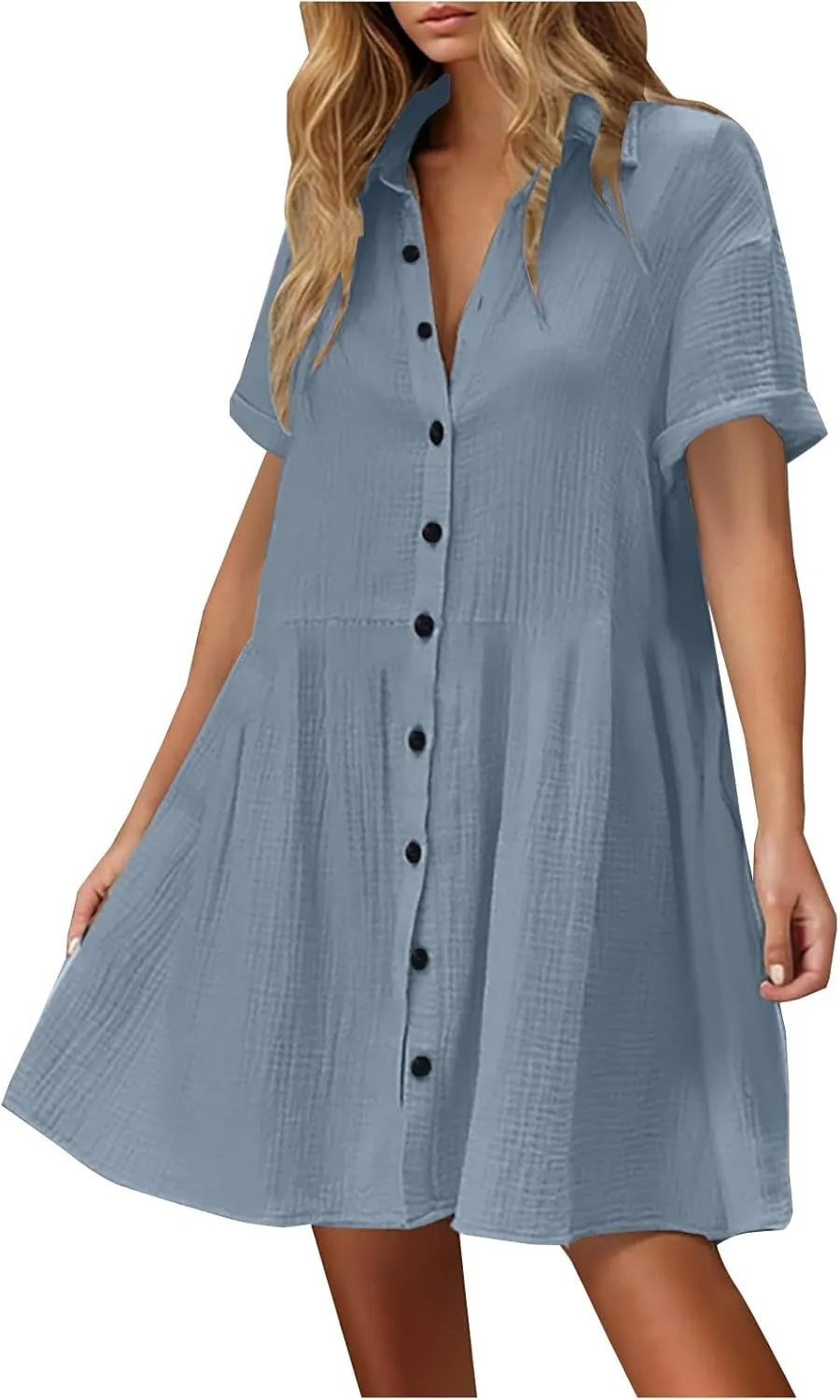 Summer Dresses for Women 2025 Trendy Linen Cotton Short Sleeve Sundressses Button Down Wedding Guest Mini Outfits