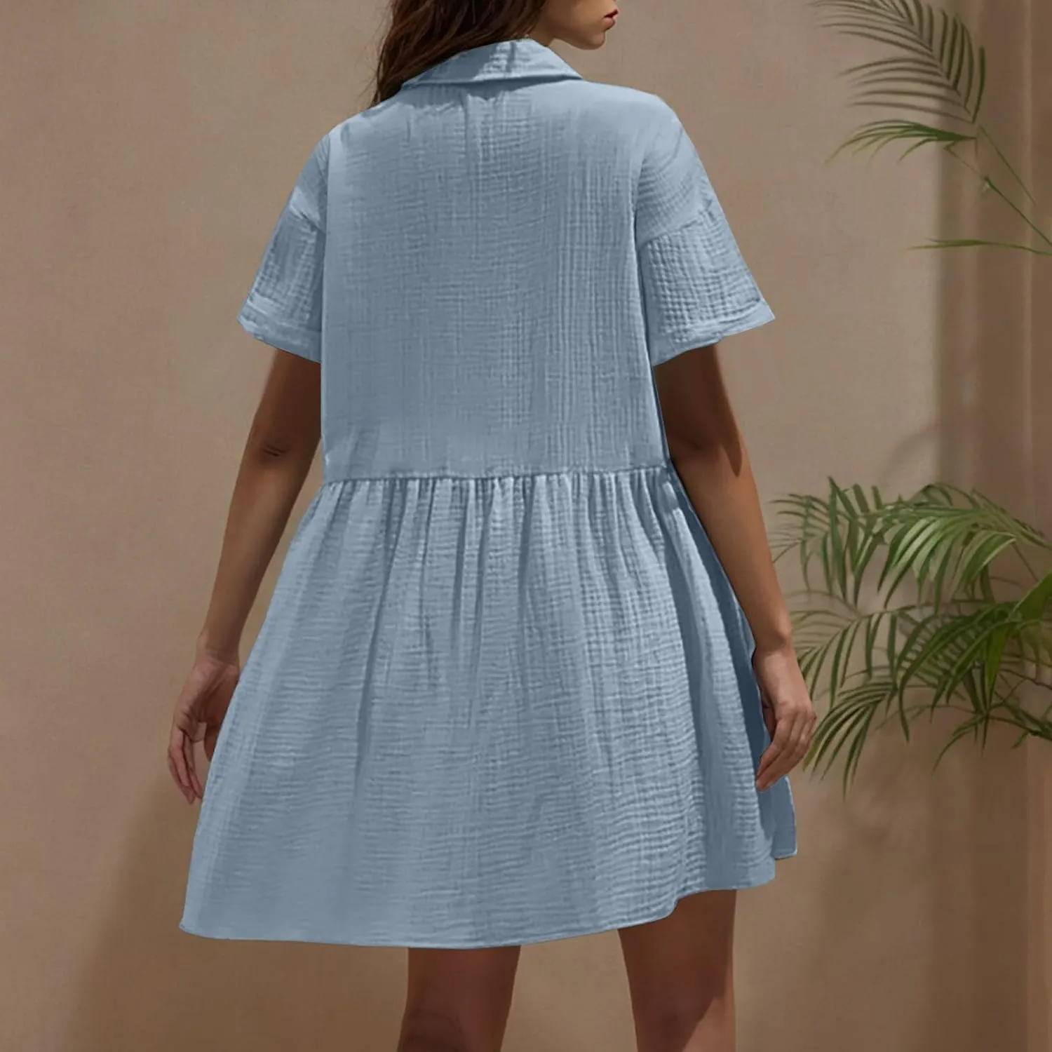 Summer Dresses for Women 2025 Trendy Linen Cotton Short Sleeve Sundressses Button Down Wedding Guest Mini Outfits