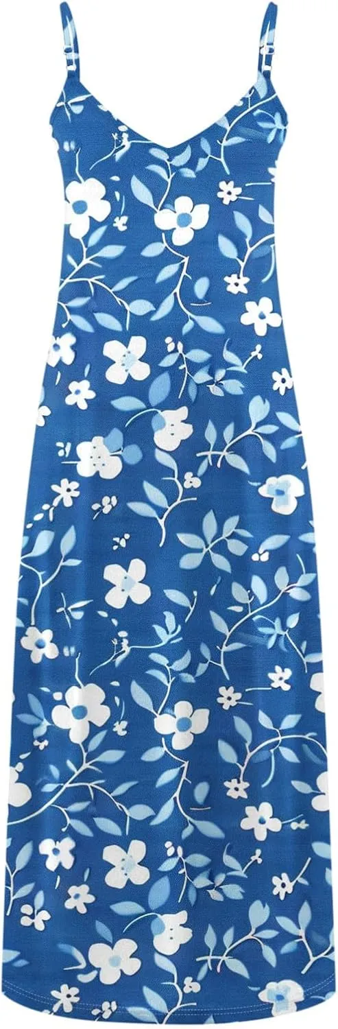 Summer Dresses for Women 2025 Vacation Floral Slip Dress Spaghetti Strap Flowers Printed Maxi Dresses Casual Sundress