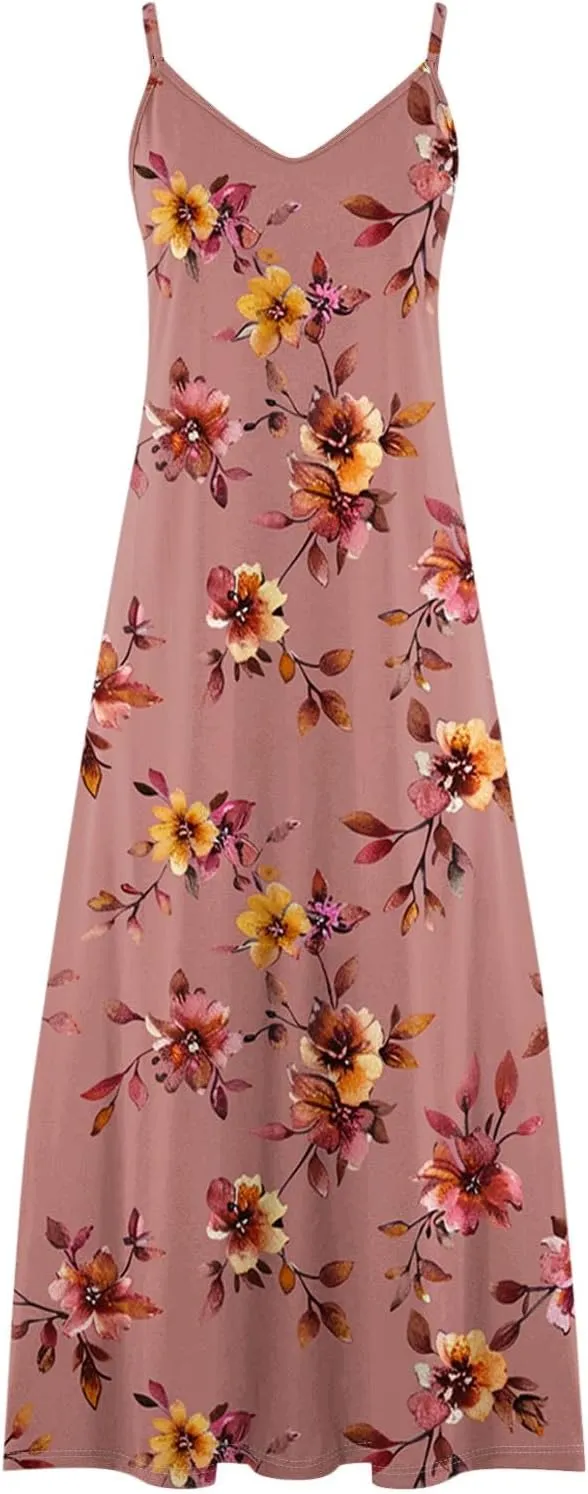 Summer Dresses for Women 2025 Vacation Floral Slip Dress Spaghetti Strap Flowers Printed Maxi Dresses Casual Sundress