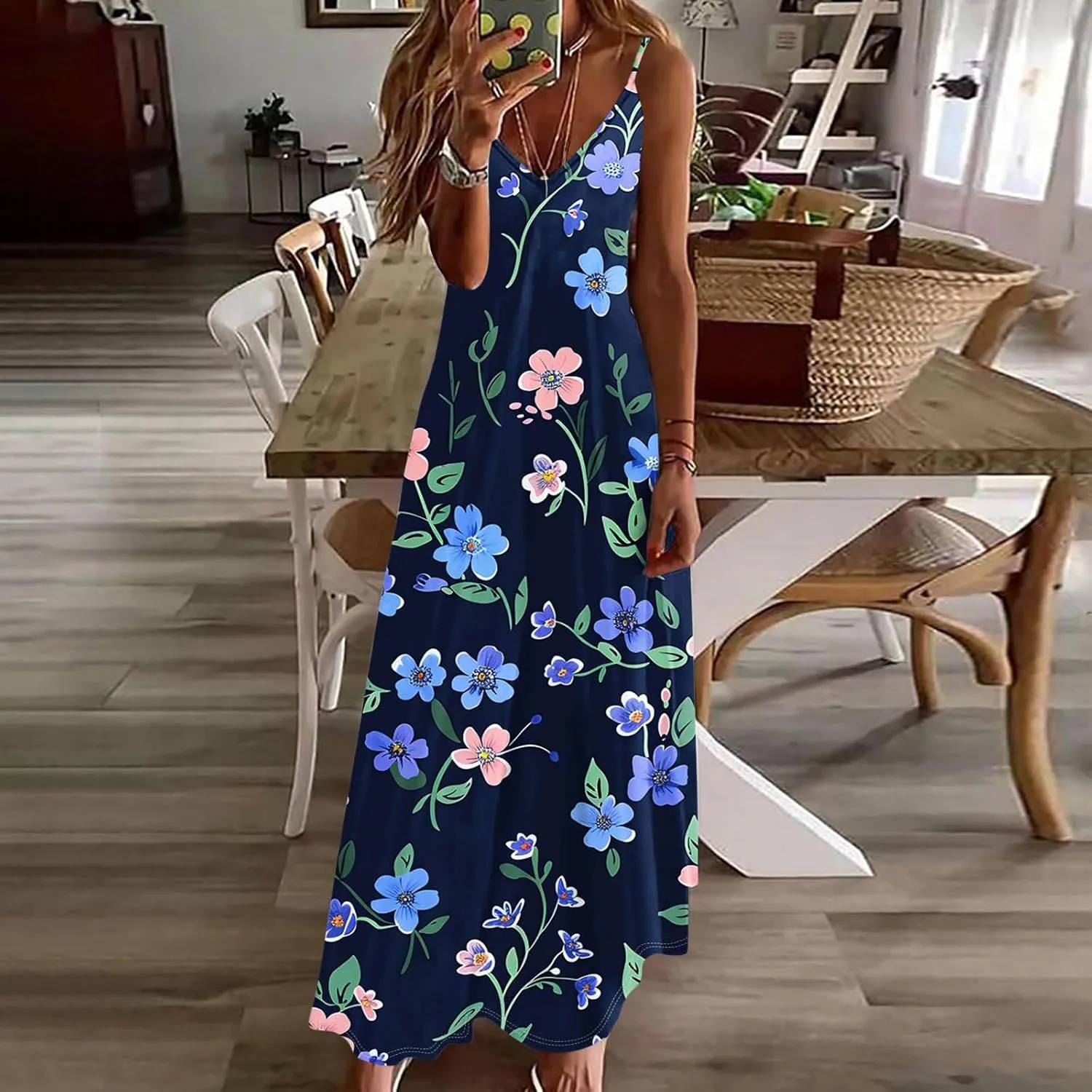 Summer Dresses for Women 2025 Vacation Floral Slip Dress Spaghetti Strap Flowers Printed Maxi Dresses Casual Sundress