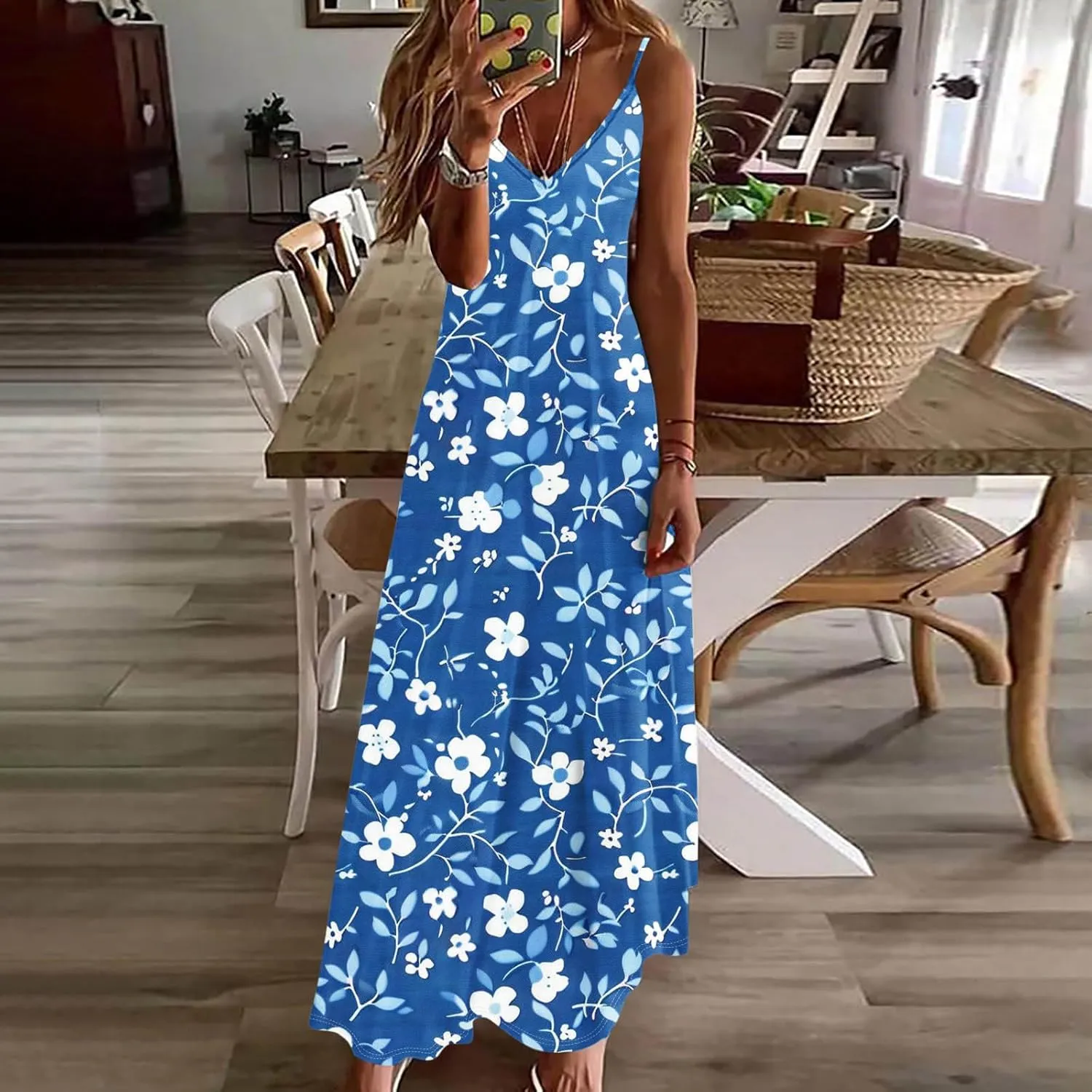 Summer Dresses for Women 2025 Vacation Floral Slip Dress Spaghetti Strap Flowers Printed Maxi Dresses Casual Sundress