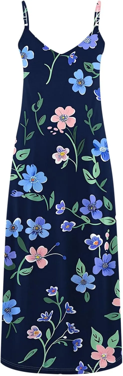 Summer Dresses for Women 2025 Vacation Floral Slip Dress Spaghetti Strap Flowers Printed Maxi Dresses Casual Sundress