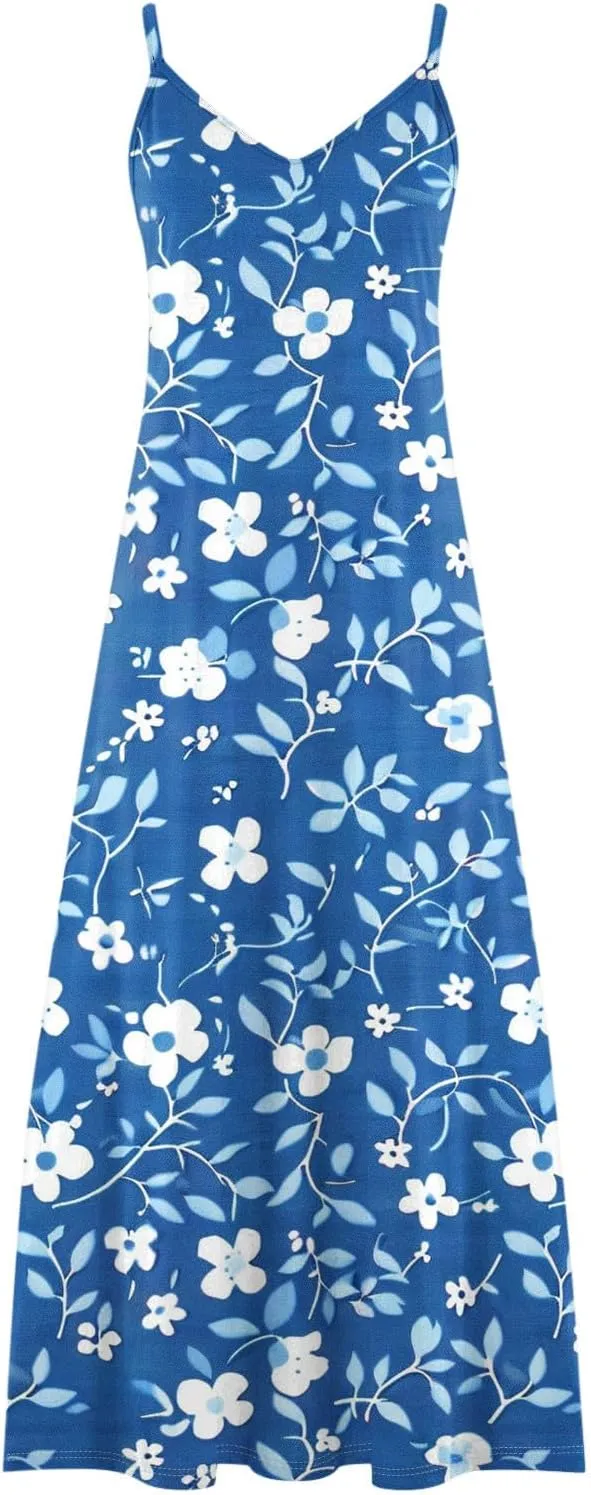 Summer Dresses for Women 2025 Vacation Floral Slip Dress Spaghetti Strap Flowers Printed Maxi Dresses Casual Sundress