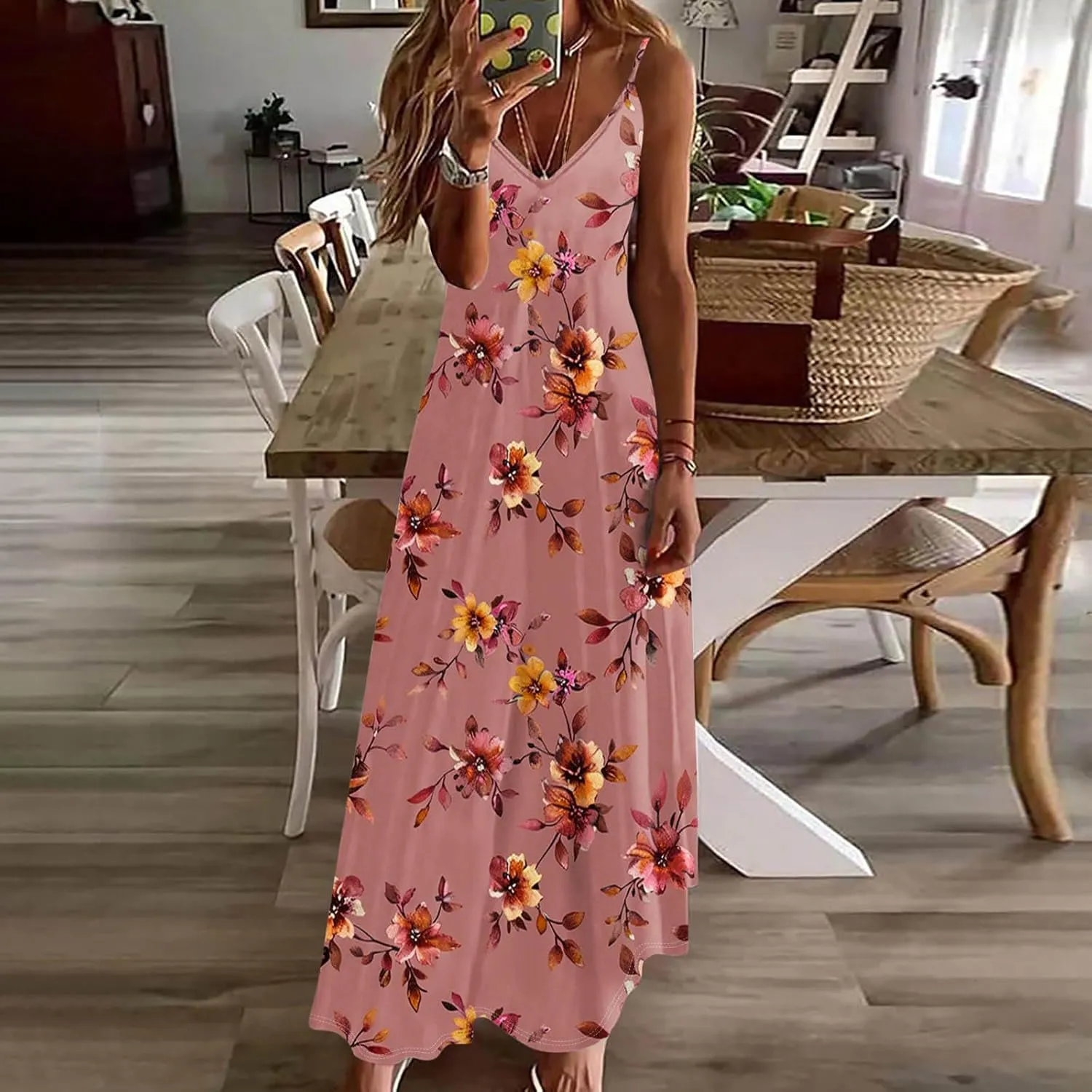 Summer Dresses for Women 2025 Vacation Floral Slip Dress Spaghetti Strap Flowers Printed Maxi Dresses Casual Sundress