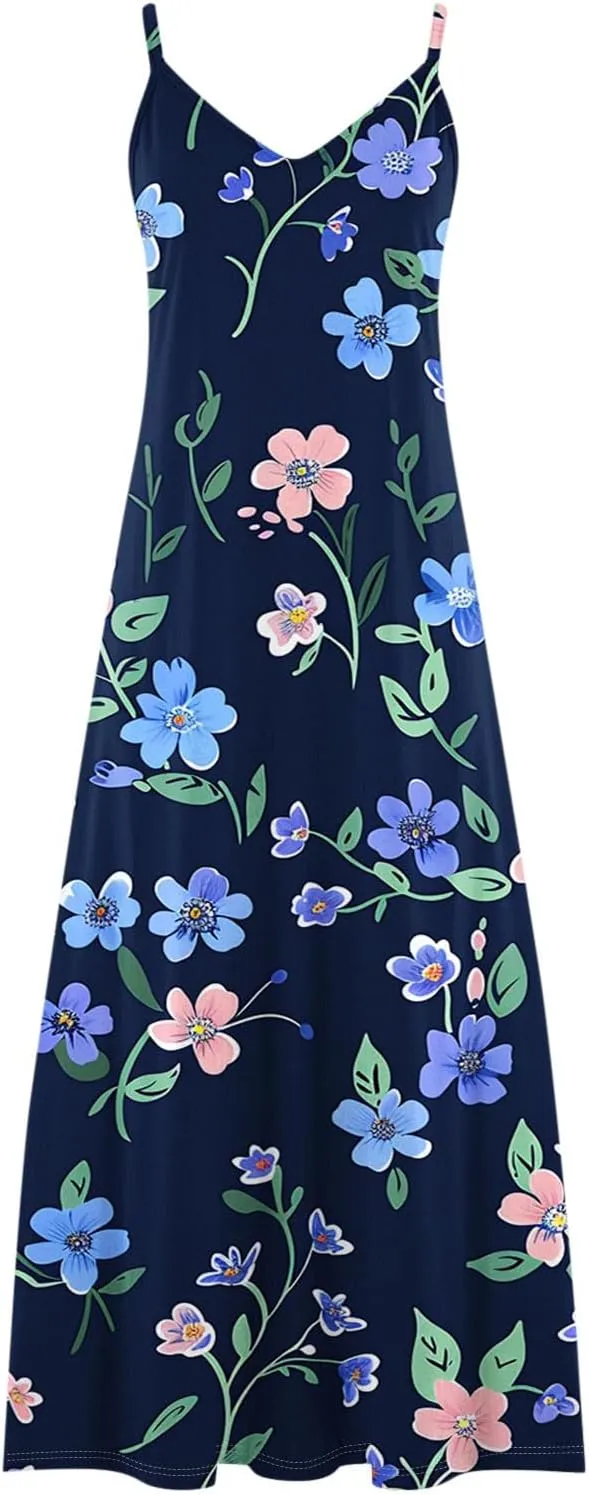 Summer Dresses for Women 2025 Vacation Floral Slip Dress Spaghetti Strap Flowers Printed Maxi Dresses Casual Sundress
