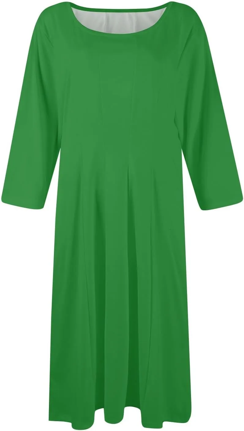 Summer Dresses for Women Crewneck 3/4 Sleeve Dress A Line Dress Spring Midi Casual Flowy with Pocket