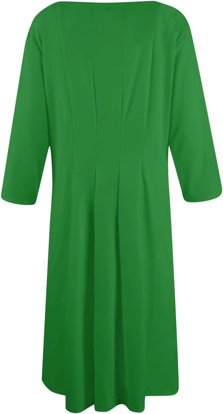 Summer Dresses for Women Crewneck 3/4 Sleeve Dress A Line Dress Spring Midi Casual Flowy with Pocket
