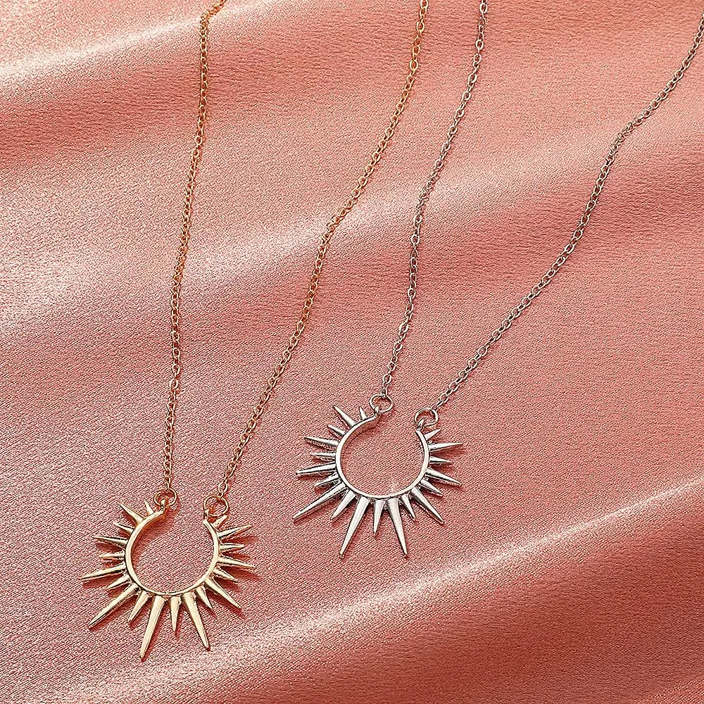 Sunburst Sunshine Pendant Necklace Sun Statement Fashion Necklace for Women Jewelry Gifts