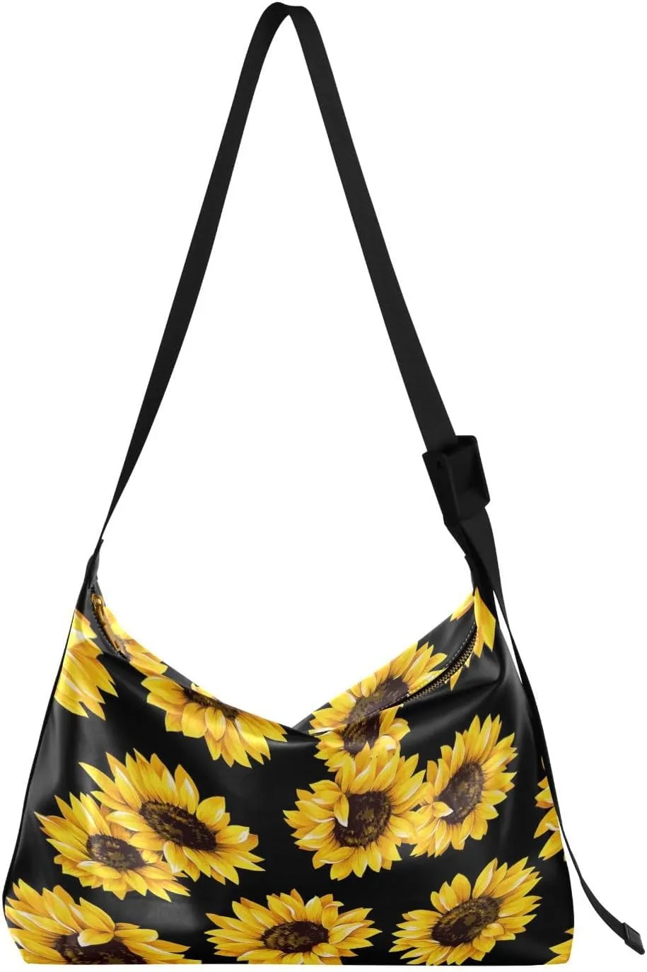 Sunflowers Hobo Crossbody Bags for Women Leather Large Shoulder Bag Cross Body Black Trendy Womens Tote Bags Handbag for Travel Shopping
